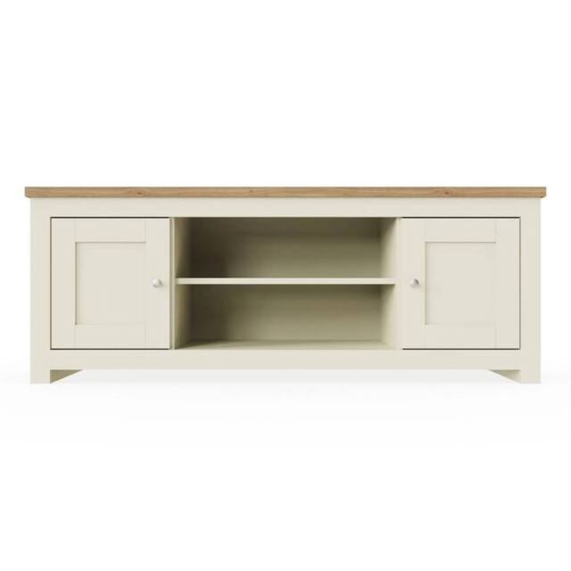 Nordara TV Stand Cabinet Unit Modern 2 Door Entertainment Open Shelf Cream - image 1