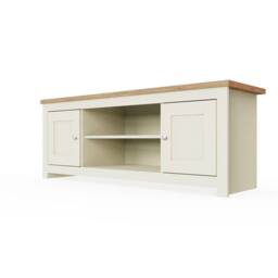 Nordara TV Stand Cabinet Unit Modern 2 Door Entertainment Open Shelf Cream - thumbnail 4