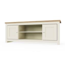 Nordara TV Stand Cabinet Unit Modern 2 Door Entertainment Open Shelf Cream - thumbnail 3
