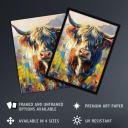 Artery8 Wall Art Print Scottish Highland Cow Hairy Coo Abstract Painting Art Framed Poster in Black - Size: A4 - thumbnail 2