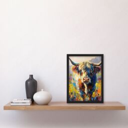 Artery8 Wall Art Print Scottish Highland Cow Hairy Coo Abstract Painting Art Framed Poster in Black - Size: A4 - thumbnail 4