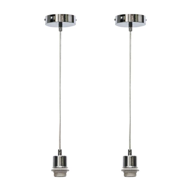 First Choice Lighting Set of 2 Carss - Polished Chrome Ceiling Pendants for Easy Fit Shades in Silver - image 1