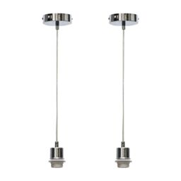 First Choice Lighting Set of 2 Carss - Polished Chrome Ceiling Pendants for Easy Fit Shades in Silver