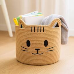 Voltico Large Kids Storage Basket 30cm Cotton Toy & School Organiser in Tan - thumbnail 2