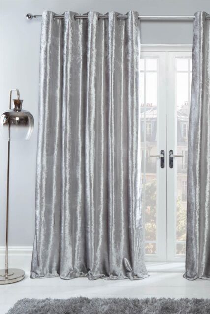 OHS Ready Made Eyelet Crushed Velvet Curtains, Silver in Light Grey - Size: 167 cm width x 228 cm drop - image 1
