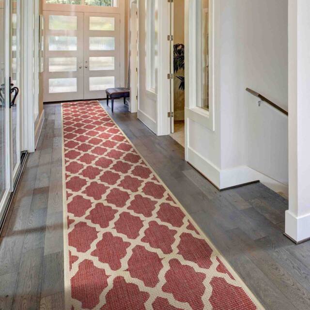 runrug Hallway Carpet Runner Rug - Hardwearing & Durable, 7mm - 'Trellis' in Red - Size: 66 cm x 210 cm - image 1