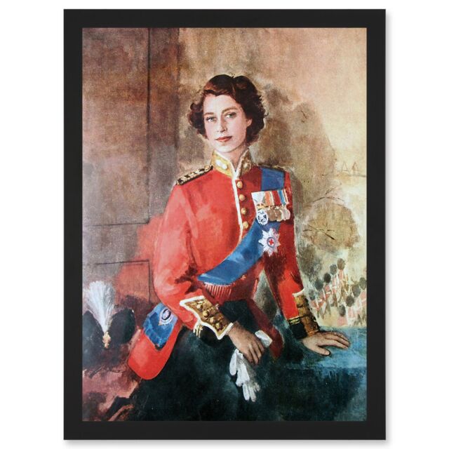 Artery8 Painting Kanelba Queen Elizabeth II England A4 Artwork Framed Wall Art Print in Black - image 1