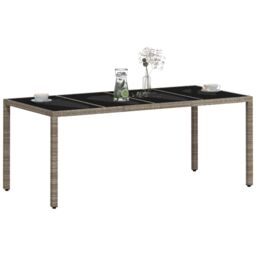 Berkfield Home Garden Table with Glass Top Light Grey 190x90x75 cm Poly Rattan - Size: 190 x 90 x 75 cm - thumbnail 4