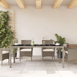 Berkfield Home Garden Table with Glass Top Light Grey 190x90x75 cm Poly Rattan - Size: 190 x 90 x 75 cm - thumbnail 3
