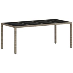 Berkfield Home Garden Table with Glass Top Light Grey 190x90x75 cm Poly Rattan - Size: 190 x 90 x 75 cm - thumbnail 2