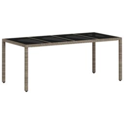 Berkfield Home Garden Table with Glass Top Light Grey 190x90x75 cm Poly Rattan - Size: 190 x 90 x 75 cm - thumbnail 7
