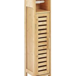 Wyld and Coco Toilet Paper Cabinet Light Brown Bamboo Wall Cabinet Shelves and Door - thumbnail 2