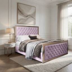 Casani Latimer Upholstered Soft Velvet Pink Metal Designer Bed Frame - Size: King - thumbnail 1