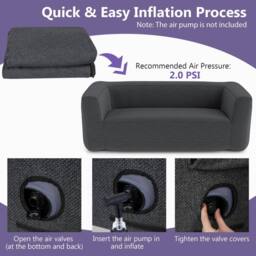 Costway Double Inflatable Couch Portable Blow Up Sofa w/ Detachable Cover in Grey - thumbnail 4