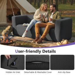 Costway Double Inflatable Couch Portable Blow Up Sofa w/ Detachable Cover in Grey - thumbnail 7