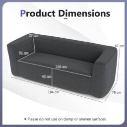 Costway Double Inflatable Couch Portable Blow Up Sofa w/ Detachable Cover in Grey - thumbnail 2