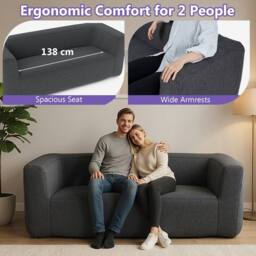 Costway Double Inflatable Couch Portable Blow Up Sofa w/ Detachable Cover in Grey - thumbnail 6