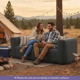 Costway Double Inflatable Couch Portable Blow Up Sofa w/ Detachable Cover in Grey - thumbnail 9