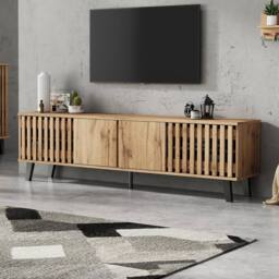 YMYNY 180cm TV Stand With 4 Doors, 8 Shelves & Open Storage in Natural - thumbnail 4