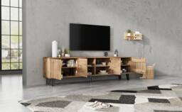 YMYNY 180cm TV Stand With 4 Doors, 8 Shelves & Open Storage in Natural - thumbnail 9