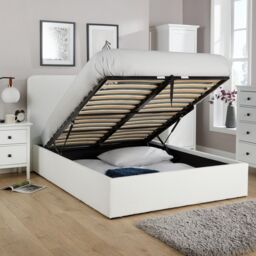Home Source Ottoman Upholstered Storage Bed Gas Lift Cream Boucle Finish - Size: King - thumbnail 2