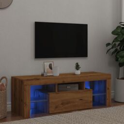 Berkfield Home TV Cabinet with LED Lights Artisan Oak 120x36.5x40 cm Engineered Wood in Brown - thumbnail 1