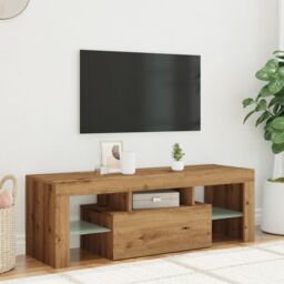 Berkfield Home TV Cabinet with LED Lights Artisan Oak 120x36.5x40 cm Engineered Wood in Brown - thumbnail 4