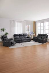 More4Homes Vinson Electric Recliner 1+2+3 Seater Air Leather Sofa Set in Charcoal - Size: Large - thumbnail 1