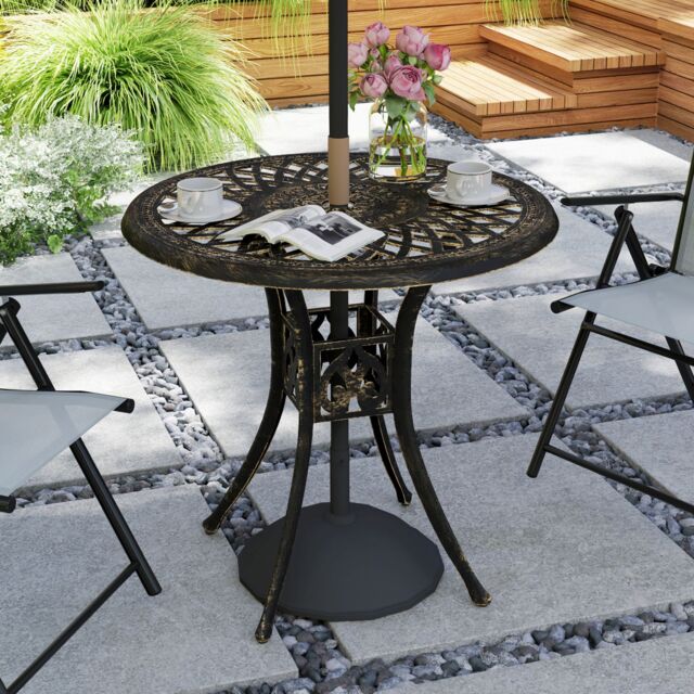 OUTSUNNY 78 cm Round Garden Dining Table with Parasol Hole, Bronze Tone - image 1
