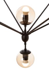 Orsina Matte Black 21 Arm Pendant Lamp, Mid Century Sputnik Style Ceiling Light With Brown Glass Globes - thumbnail 5