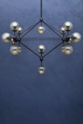 Orsina Matte Black 21 Arm Pendant Lamp, Mid Century Sputnik Style Ceiling Light With Brown Glass Globes - thumbnail 2