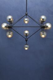 Orsina Matte Black 21 Arm Pendant Lamp, Mid Century Sputnik Style Ceiling Light With Brown Glass Globes - thumbnail 3