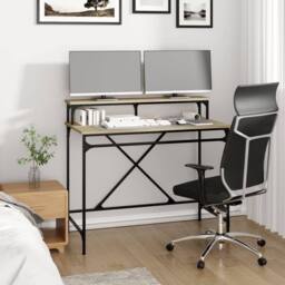 Berkfield Home Charming Desk Sonoma Oak 100x50x90 cm Engineered Wood & Iron in Light Tan - Size: 100 x 50 x 90 cm