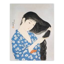 Artery8 Goyo Hashiguchi Framed Wall Art Print Woman Combing Her Hair in Blue - Size: A4 - thumbnail 3