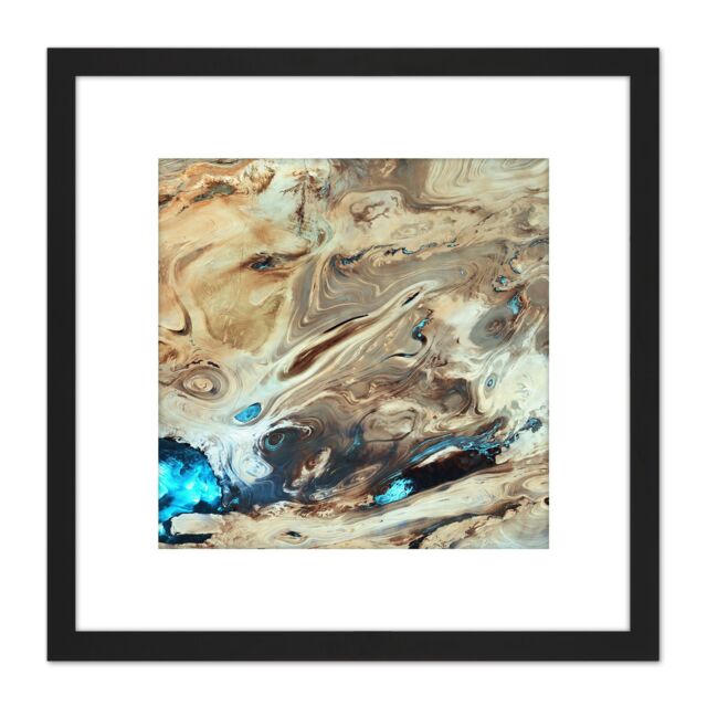 Artery8 Dasht-E Kavir Salt Desert Satellite Image 8X8 Inch Square Wooden Framed Wall Art Print Picture with Mount in Black - image 1
