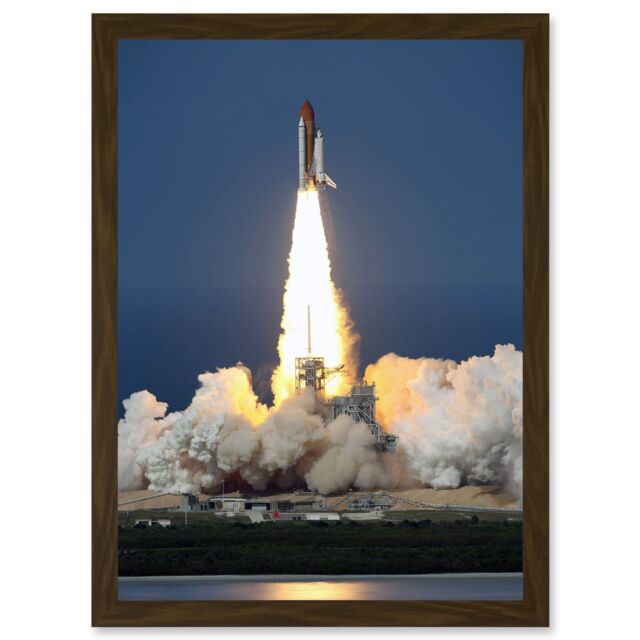 Artery8 Shuttle Discovery Launch NASA International Space Station Artwork Framed Wall Art Print A4 in Brown - image 1
