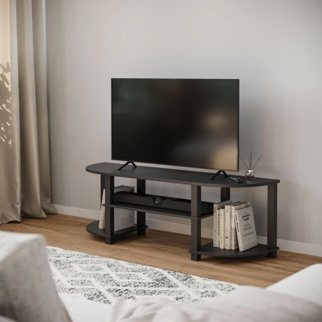 EONLION Wide TV Unit Stand S-Tube Entertainment Centre Storage Shelf Living Room Black - image 1
