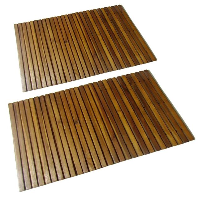 Berkfield Home 2 pcs Acacia Bath Mat 80 x 50 cm in Brown - image 1