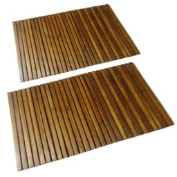 Berkfield Home 2 pcs Acacia Bath Mat 80 x 50 cm in Brown - thumbnail 1
