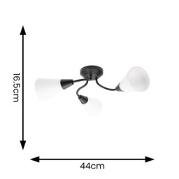 ValueLights Kristina 3 Way Metal Flush Ceiling Light with Frosted White Shades & LED Bulbs in Black - thumbnail 6
