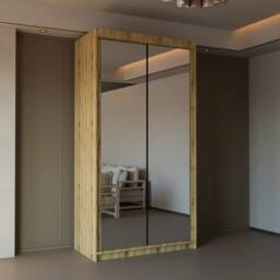 Sliding Wardrobes 4U Double Mirror Sliding Wardrobe With LED Light W90cm x H200cm x D62cm in Light Brown - thumbnail 1