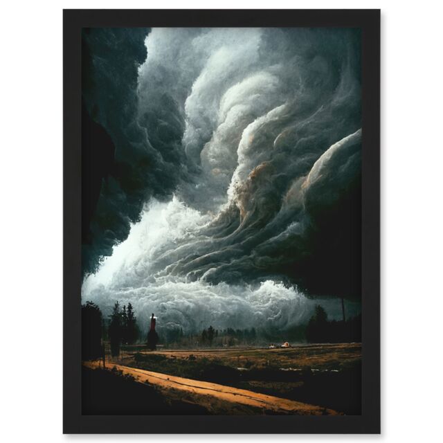 Artery8 The Storm Rolls In Oil Painting Clouds Countryside Artwork Framed Wall Art Print A4 in Black - image 1