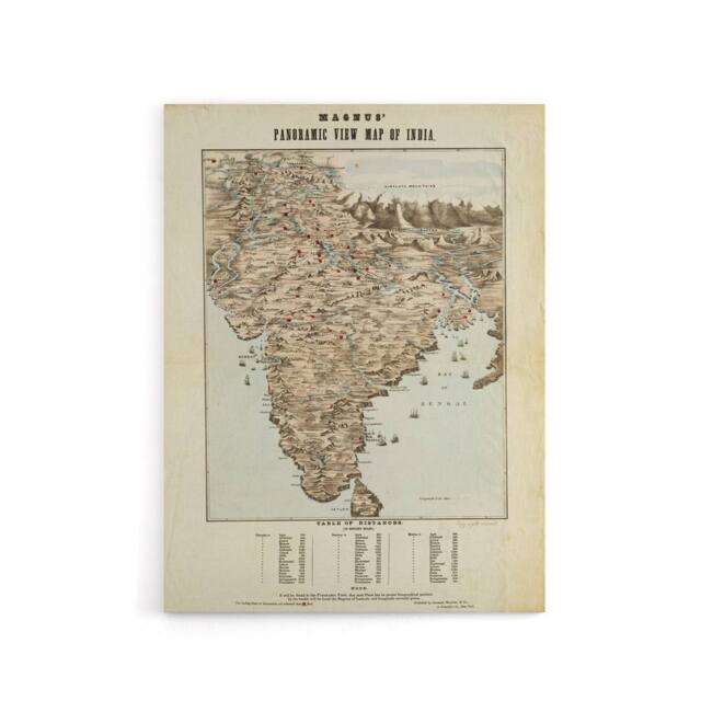 "Artery8 Magnus 1857 Vintage Panoramic Map Of India Canvas Wall Art Print in Beige - Size: W18"" x H24""" - image 1