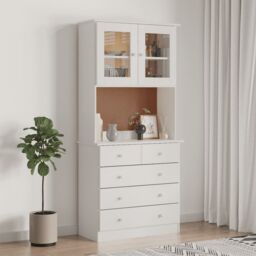Berkfield Home Highboard ALTA White 77x35x165 cm Solid Wood Pine - Size: 77 x 35 x 165 cm