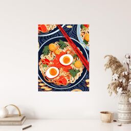 "Wee Blue Coo Wall Art Print A Riot Of Ramen Vibrant Food Painting Red Blue Orange Egg Noodle Dinner Poster - Size: W18"" x H24""" - thumbnail 4