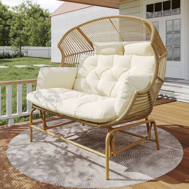 Matteo Garden Rocking Chair for Two - Outdoor Swing Egg Chair - Beige - image 1