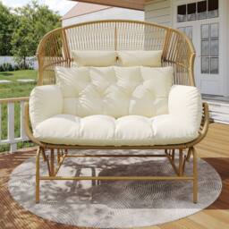 Matteo Garden Rocking Chair for Two - Outdoor Swing Egg Chair - Beige - thumbnail 2