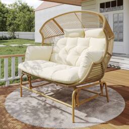 Matteo Garden Rocking Chair for Two - Outdoor Swing Egg Chair - Beige - thumbnail 1