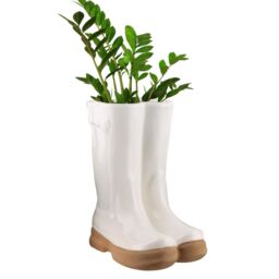 Dibor White Wellington Boots Large Ceramic Indoor Outdoor Flower Pot Garden Planter Pot H29.5 x W24cm - thumbnail 2