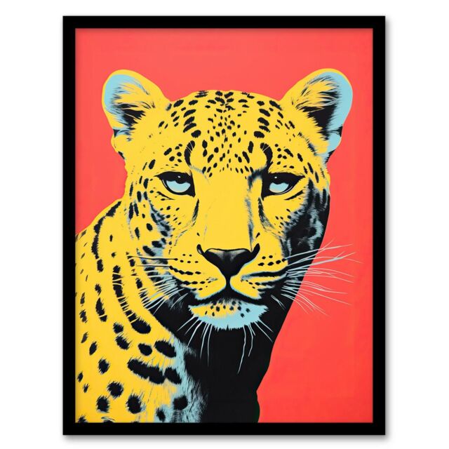 Wee Blue Coo Wall Art Print Vibrant Cheetah On Coral Bold Animal Living Room Framed - Size: A4 - image 1
